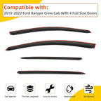 Window Visor Rain Guards Compatible with 2019-2022 Ford Ranger Crew Cab with 4 Full Size Doors Tape-On Vent Visors Wind Deflector for Truck Accessories