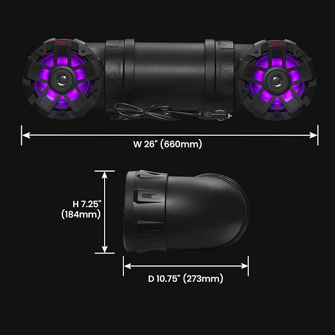 ATV65BRGB ATV Sound System - 6.5 Inch Speakers, Tweeters, IPX5 Weatherproof, Bluetooth, Built-in Amp, Multi-Color Illumination