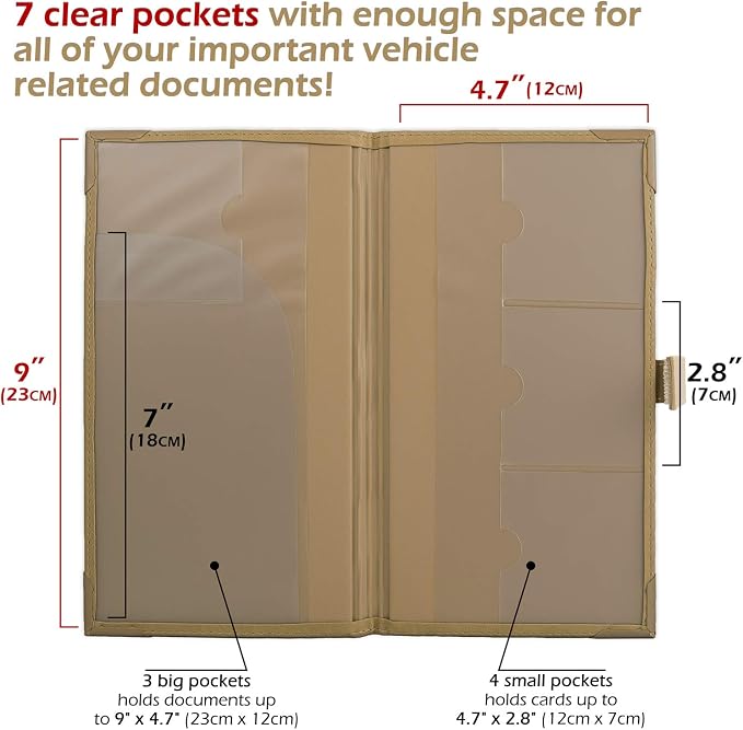Registration and Insurance Card Holder - Car Organizer - Beige | Vehicle Glove Box Document Organizer, Auto Essential Paperwork Holder for Contact Information Cards, Interior Car Accessories