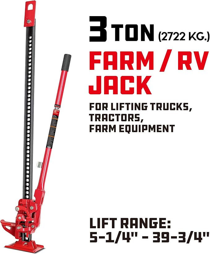 Powerbuilt 8-Inch Ratcheting Off Road Utility Farm Jack, 3 Ton (6,000 lb) Capacity Utility High Lift Farm Jack, Lift Range: 5-1/4" to 34-1/2", for Tractor Truck SUV -647587