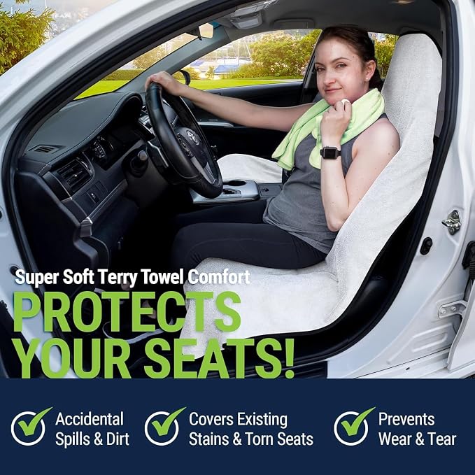 Towel Seat Cover, Waterproof Car Seat Protectors for Gym, Workout & Active Lifestyle, Universal Fit for Car SUV Truck Van, Non-Slip 3 Strap Design, Machine Washable, 1 Pack White