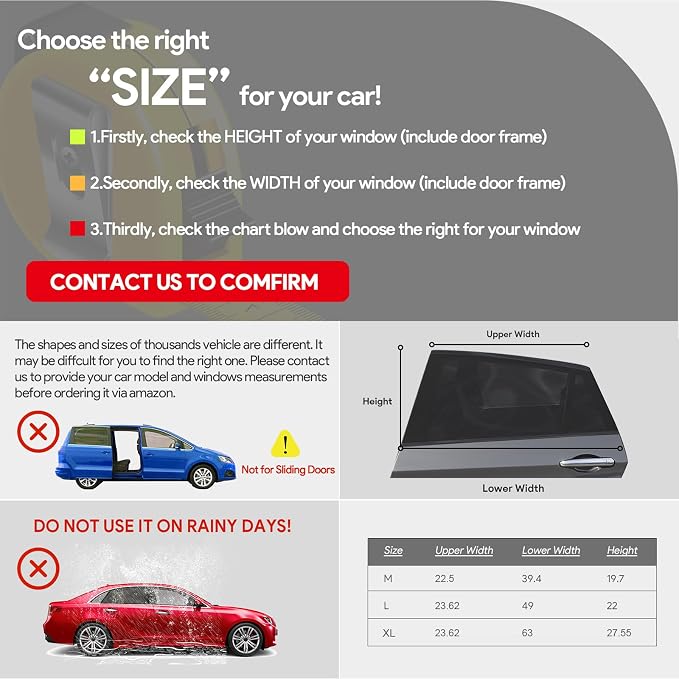Car Window Shades, 2 Pack Breathable Mesh Side Sun Shades, Stretch Screens for Baby/Camping, Heat Block UV Protection, Back Window Covers for Car, Truck, SUV, Van (XL 63' x28'')