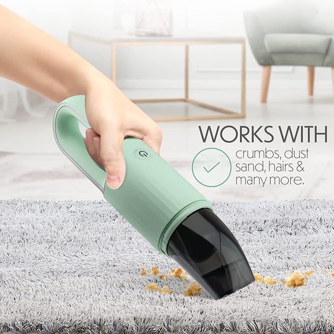 Vacuum Cleaner for Dust, Pet Hair Dirt Home, Car Interior Lightweight, Portable, Handheld, Cordless, Easy to Use, Compact Design Battery Rechargeable with USB-C Cable (Mint Green)