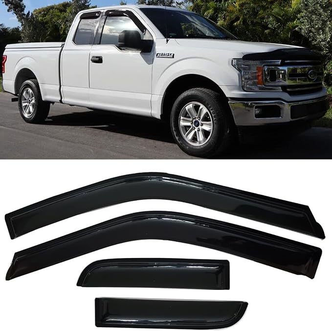 Window Visors Rain Guards Side Wind Deflectors for 2015-2025 Ford F150 Extended Cab/Super Cab,2017-2025 F250/350 SuperDuty Super Cab, Vent Guard Shade Sun 94974 4-Pieces Set
