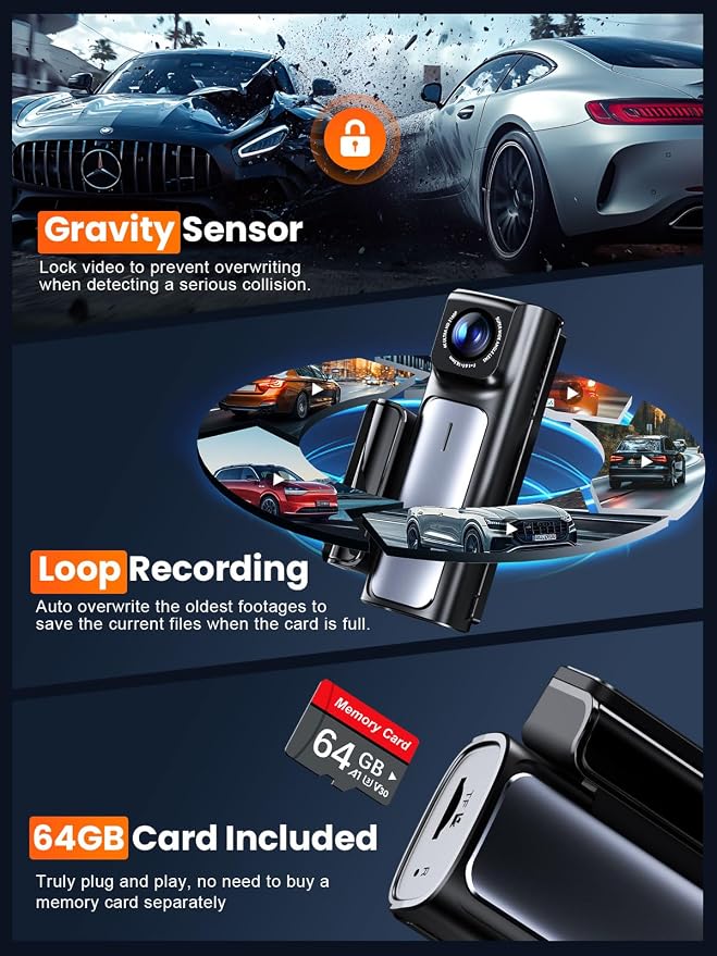 4K+2.5K Dash Cam Front and Rear, Built-in 5G WiFi 6 GPS, 64GB Card Included, 3.59'' IPS Screen Dash Camera for Cars, Dual Dashcam with G-Sensor, Loop Recording, 24H Parking Monitor
