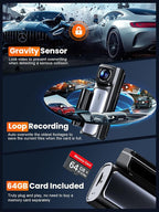 4K+2.5K Dash Cam Front and Rear, Built-in 5G WiFi 6 GPS, 64GB Card Included, 3.59'' IPS Screen Dash Camera for Cars, Dual Dashcam with G-Sensor, Loop Recording, 24H Parking Monitor