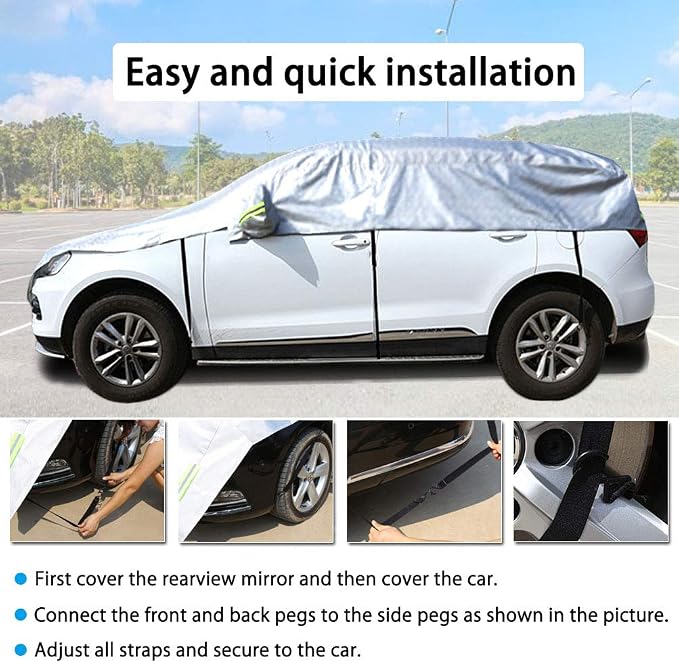 Half Car Cover All Weather Car Body Cover Sunshade Cover Snow Cover Waterproof Snowproof Universal 210D Oxford Fabric (Fit SUV Length 174'' to 189'')