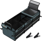 Large Trunk Organizer With Built-in Leakproof Cooler Bag, 2 Tie-Down Straps, 4 Removable Dividers, Foldable Cover, Built with 2mm PE Board, Gray