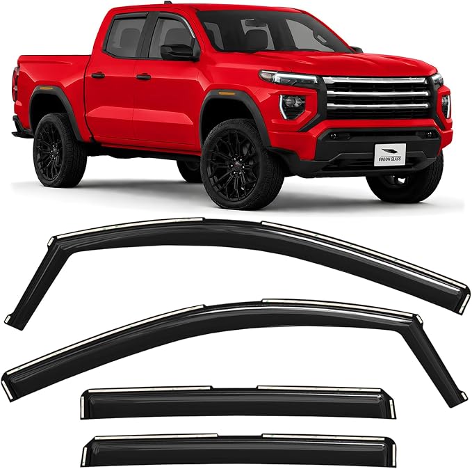 Voron Glass in-Channel Extra Durable Rain Guards for GMC Canyon 2023-2026 Crew Cab, Window Deflectors, Vent Window Visors, 4 Pieces - 201154