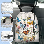Car Trash Bag Hanging Back of Seat Waterproof Small Cute Printed One-Handed Strap Drawstring Garbage Bags for Car-Butterfly Wildflower