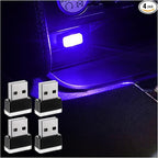 4 PCS USB LED Car Interior Atmosphere Lamp, Plug-in USB Decor Night Light, Portable Auto Ambient Lighting Kit, Universal Vehicle Interior Accessories for Most Cars (Blue)