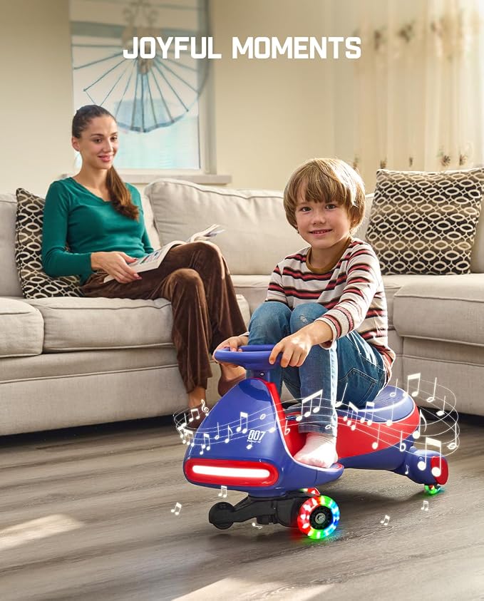 N7 Pro Electric Wiggle Car with Pedal, Rechargeable Battery, CyberWiggle, 2 in 1 Swing Car, 2 Speeds Max 4 Mph, Anti-Rollover, Flashing Wheels, Bluetooth, Ages 3+, 150 Lbs, Blue