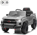 Licensed Chevrolet Colorado Electric Car for Kids, 12V Ride on Toys for Toddlers with Remote Control, Battery Powered Electric Car Ride On Vehicle w/Bluetooth, Soft Start, LED Lights - Gray