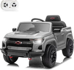 Licensed Chevrolet Colorado Electric Car for Kids, 12V Ride on Toys for Toddlers with Remote Control, Battery Powered Electric Car Ride On Vehicle w/Bluetooth, Soft Start, LED Lights - Gray