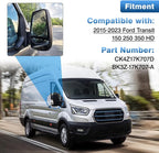 Passenger Right Side Upper & Lower Rearview Convex Heated Mirror Glass Replacement With Rear Holder fit Ford Transit 150 250 350 from 2015 to 2023