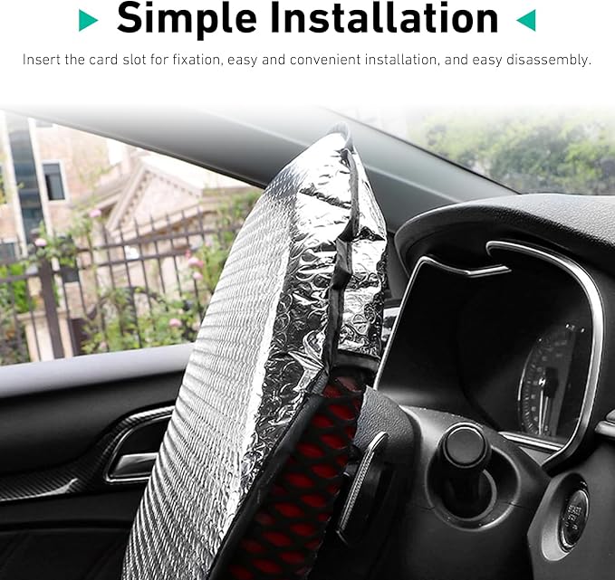 Car Steering Wheel Cover Sun Shade, 18" Anti-Heat Steering Wheel Sun Block, Aluminum Foil Steering Wheel Sun Shade Cover, Car Sunshade Accessories, Universal for Most Vehicle, RV, Truck