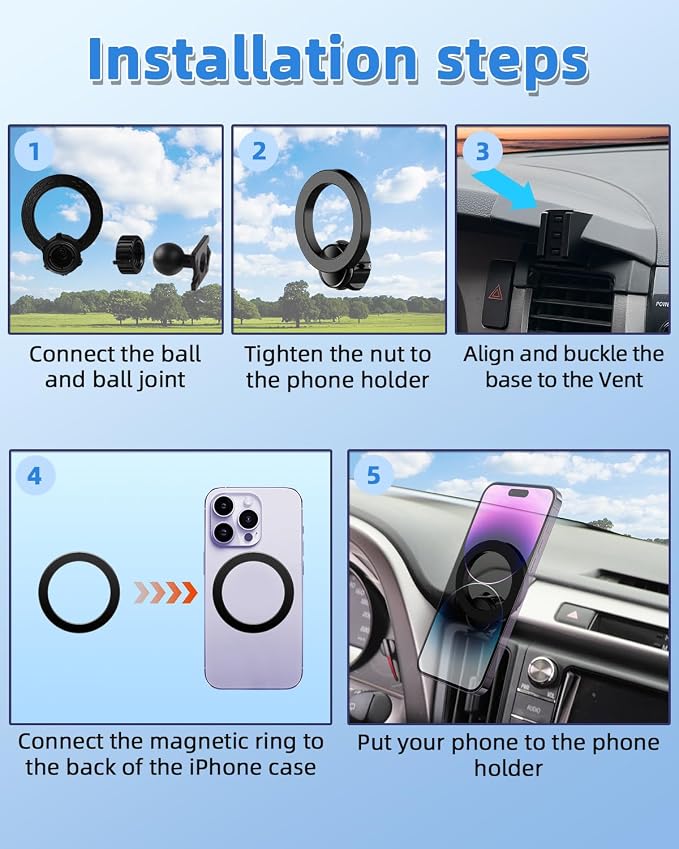 Car Phone Mount for Toyota Tundra 2007-2013 /Sequoia 2008-2013 Accessories | Custom Air Vent Magnetic Phone Holder with Magsfe Fixed Clip Hands Free 360° Rotation Phone Stand for All 4-7'' Smartphone