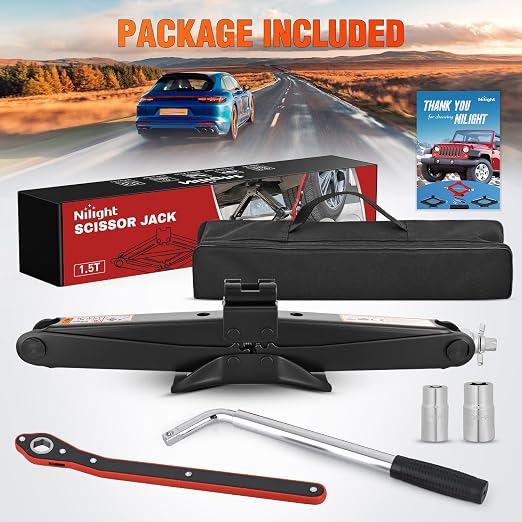 Scissor Jack Kit for Car 1.5 Ton(3307 lbs), Heavy Duty Portable Steel Scissor Lift Jack Car Tire Changing Kit with Ratchet & Lug Wrench for Sedan SUV MPV, 3.9''-13.6'' Lifting Range, Black