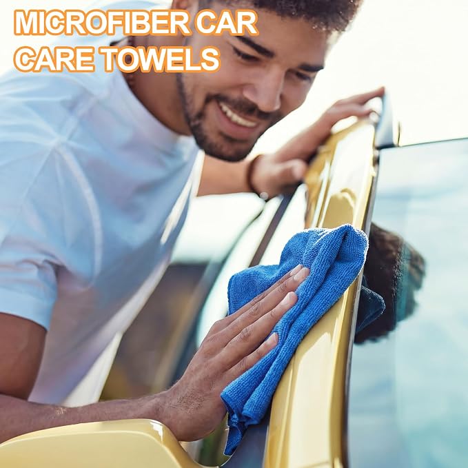 60 Pcs Microfiber Cleaning Cloths for Cars 16 x 16 Inch Ultra Absorbent Car Towels Drying Reusable Cleaning Supplies House Kitchen Window Microfiber Towel (Yellow,Blue)