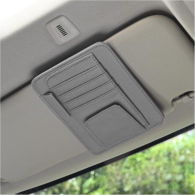 Car Sun Visor Organizer, Small Auto Visor Organizer and Storage, Registration and Document Holder, Vehicle Accessories for Sunglasses, Document, Card, Pen, Driver License (Gray)