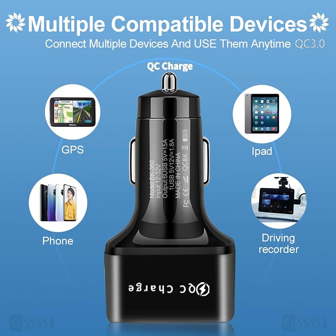 Car Charger Adapter, 6 USB Multi Port, Fast Charger, Include QC 3.0 and 5 Other Ports, Car Interior Accessories, Fit for iPhone 17/16/15/14/13Pro Max, Samsung, Android (Bright Black)
