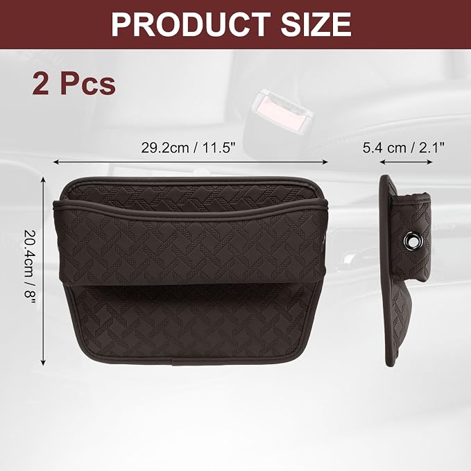 2pcs Car Seat Gap Filler Organizer 11.5 x 8 x 2.1 Inch Leather Universal Car Organizer Storage Box Between Seat and Console for Phone Sunglasses Keys, Coffee