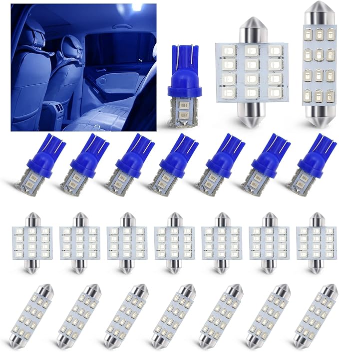 24 PCS Car LED Lights, Interior Replacement Bulbs for Car Interior Lights Dome Lights Plate Lights Map Lights Door Lights License,Compatible with All Vehicles(Blue)