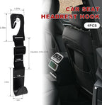 4PCS Car Seat Headrest Hook, Adjustable Vehicle Backseat Hanger Storage Organizer, Universal Seat Back Holder Hooks for Purse Coat Grocery Bag, Car Accessories (Black)