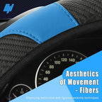 Leather Car Steering Wheel Cover, 15 Inch Anti-Slip Carbon Fiber Black Steering Wheel Cover, Universal Car Interior Accessories for Trucks Sedans SUVs (Black & Blue)
