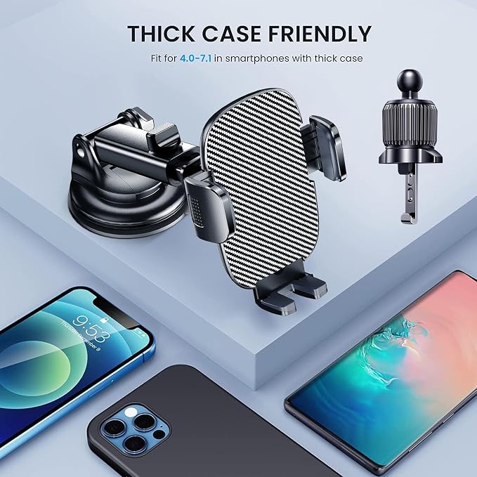 Phone Mount for Car Phone Holder [Military-Grade Suction & Stable Clip] Car Phone Holder Mount Windshield Dashboard Air Vent Universal Automobile Mount Fit Shower & Wall Mounts iPhone
