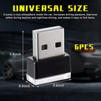 6 PCS USB LED Car Interior Atmosphere Lamp, Plug-in USB Decor Night Light, Portable Auto Ambient Lighting Kit, Universal Vehicle Interior Accessories for Most Cars (6 Colors)