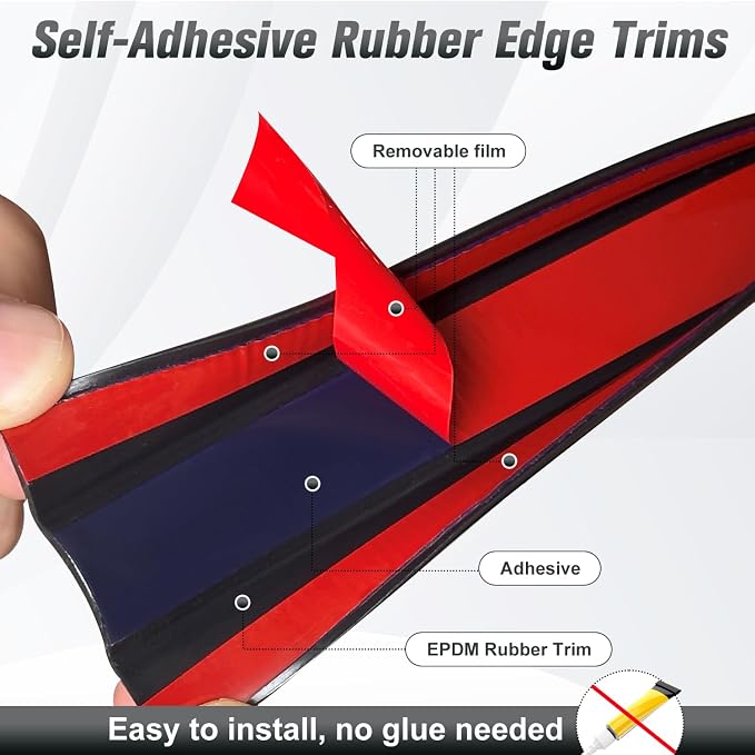 Rubber Edge Trim, 1-1/8 inch (28mm) Wide U Channel Edge Trim, Big Size U Shaped Trim, Self Adhesive Edge Banding for Plywood, Woods, Doors, Shelf, Cabinet, Countertop, Length 20Ft, Black