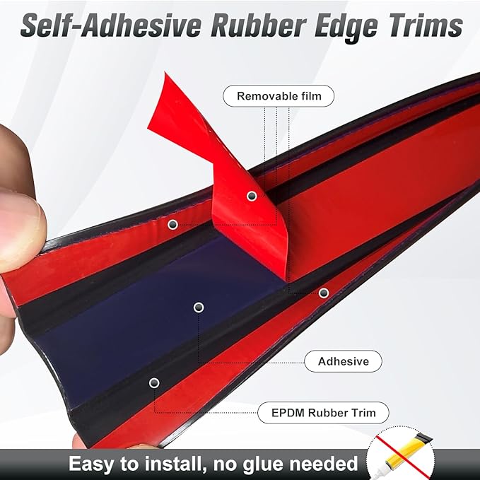 Rubber Edge Trim, 1-1/2 inch (38mm) Wide U Channel Edge Trim, Big Size U Shaped Trim, Self Adhesive Edge Banding for Plywood, Woods,Interior Doors, Countertop, Length 20Ft, Black