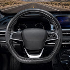 D Shaped Steering Wheel Cover, Flat Bottom Car Wheel Cover 14 1/2-15 inch (37-39 cm), Non-Folding Packaging, Microfiber Leather, Black with Carbon Fiber Pattern