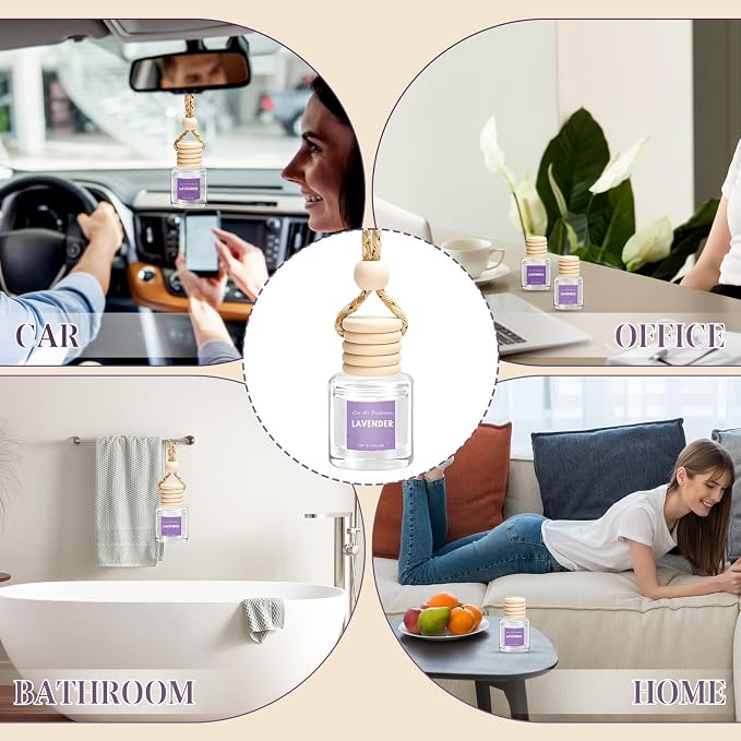 Car Air Freshener Diffuser Set, 6 Pack Lavender Natural Slow-Release Fragrance, Long Lasting Air Freshener for Women & Men Car Accessories, Hanging Cute Automotive Interior Decor Gift (8ml Each)