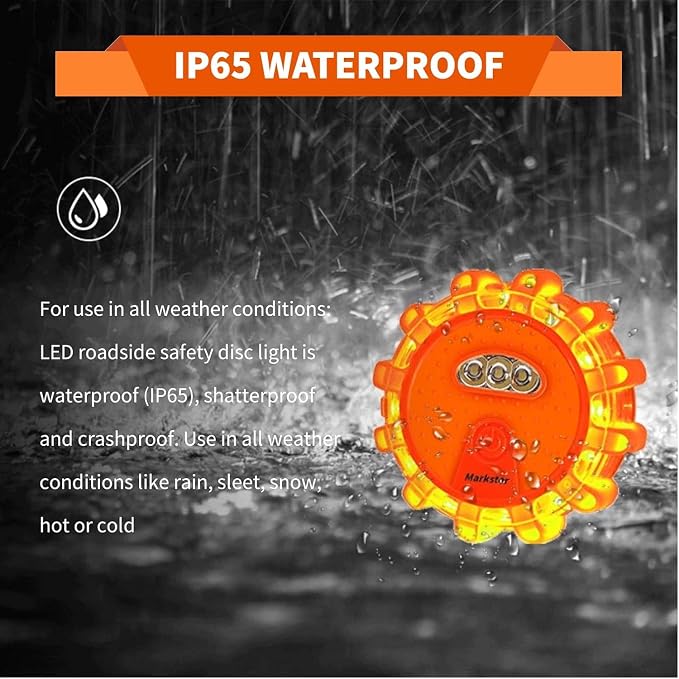 Led Road Flares 6 Pack LED Flares Emergency Kit Recharge LED Flares with Magnetic Roadside Safety Disc Flares Kit with Breaker Whistle for Vehicle
