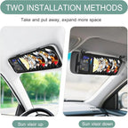 Sun Visor CD Holder, 12-Capacity Car Visor Organizer with DVD Sleeves and Mesh Pocket, Universal Visor Storage for Vehicle CD Case and Pen Holder Ergonomic Design (Black 1 Pcs)