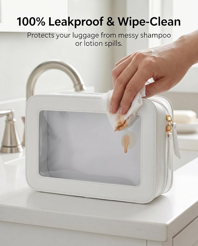 Clear Makeup Bags, TSA Approved Toiletry Bag with Zipper, Clear Makeup Organizer Fit Carry-on Travel Essentials,Clear Cosmetic Bags for Women Men (C-Beige)