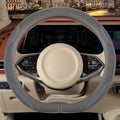 14 inch D Shaped Steering Wheel Cover for Prius Civic, Nappa Microfiber Leather Non-Slip Breathable Fabric, Warm in Winter and Cool in Summer, Gray Small 13.5 inch to 14 inch