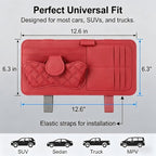 Car Sun Visor Organizer, Multi-Pocket Visor Storage Pouch for Sunglasses, Cards, Pens, Document, Waterproof Leather Auto Interior Organization Accessories, Universal for Most Cars (Red)