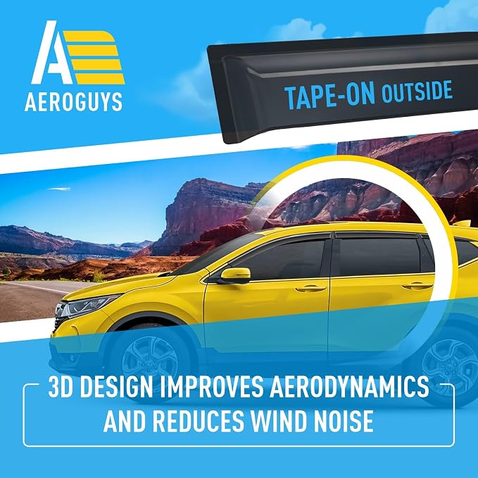 Extra Durable Window Deflectors Tape-On Window Visors Rain Guards Fit for CR-V (CRV) 2017-2022, Sun Visors, Wind Vent for Shades, Exterior Car Accessories - 6pcs. AG0723
