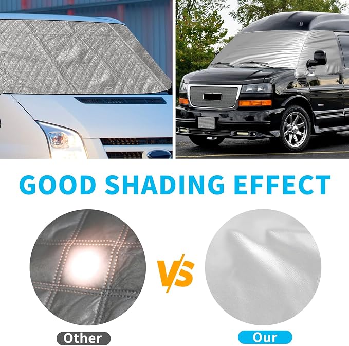 Silver RV Windshield Cover for Chevy Express GMC Savana 1996-2026 | Fits Class C Motorhome Vans, Hail Protector, Waterproof Silver Snow Cover