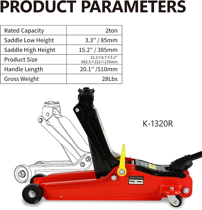 4 Piece Car Jack and Stand Kit with 2 Ton Floor Jack,Jack Stands Tire Repair Kit for Garages, Automotive,Repair Shops and DIY, Portable, Lifting Range 3.3" - 15.2", Heavy Duty Steel, Red