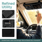 Car Sun Visor Organizer, Multi-Pocket Vehicle Sun Visor Storage Pouch with Sunglasses Clip, Auto Interior Sunshade Eyeglasses Card Holder Organizers, Universal for SUV Sedan Truck (Black)