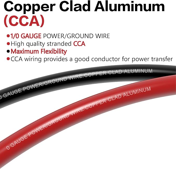 0 Gauge Wire 40FT (20Ft Black+20Ft Red) Copper Clad Aluminum(CCA),0 Gauge Battery Cable Wire,20pcs Lugs Terminal Connectors,20PCS Heat Shrink Tubing for Primary Wiring,Winch Wiring,Inverter Cables