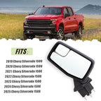Left Driver Side Mirror Compatible with 2019-2025 Chevy Silverado 1500 With Power Glass Manual Folding Heated Without Turn signal Replace#GM1320583(5Pins）