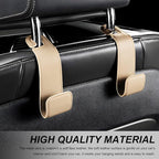 2 PCS Car Seat Headrest Hooks, Microfiber Leather Hanger Holder Hook for Hanging Purse and Bag, Universal Vehicle Back Seat Organizer Hook for Grocery Bag Handbag Coat (Beige)