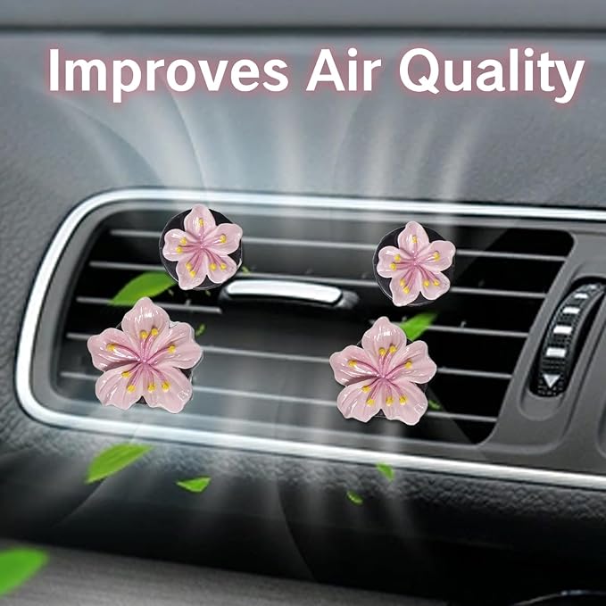 3 Set Cute Car Vent Clips Flower Air Vent Clips for Fresheners Hawaiian Hibiscus and Cherry Blossom Car Accessories Aesthetic Interior Decor for Women Peach Blossom (Pink)