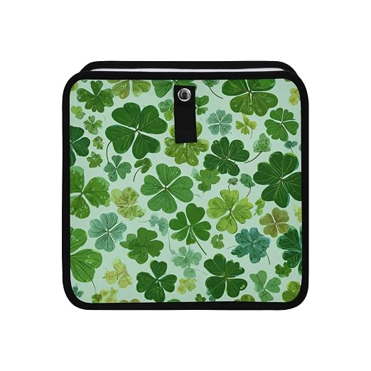 Car Trash Can Organizer Bin with Adjustable Strap for Back Front Seat Console Waterproof Leakproof Collapsible Portable 8.66 Inch Green Nature St Patrick Clovers