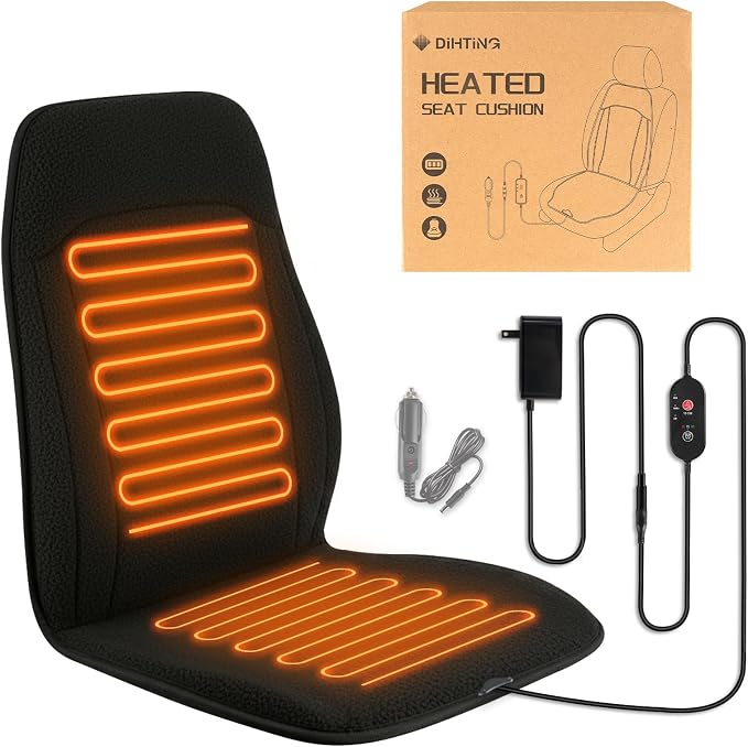 Black Heated Seat Cushion for Office Chair, Heated Seat Warmer for Pain Relief with 3 Heat Levels, Chair Seat Pad for Back, Waist, HIPS Home Office Use, Warm Christmas Holiday Gift for Winter